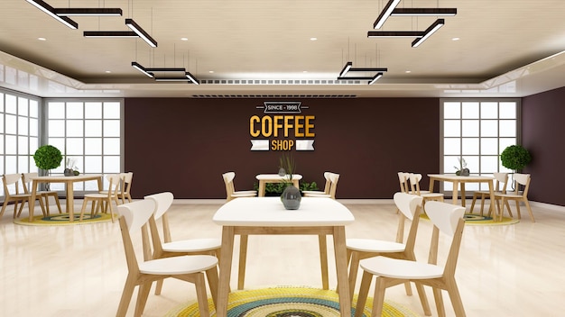 3d cafe logo mockup in the coffee shop room