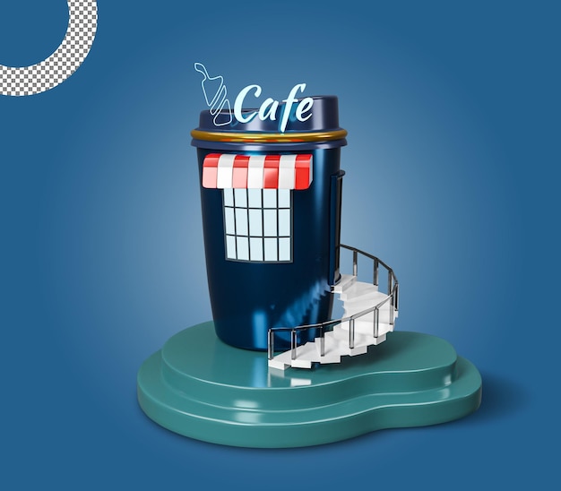 3D café- of koffierestaurantwinkelgebouw premium ontwerp
