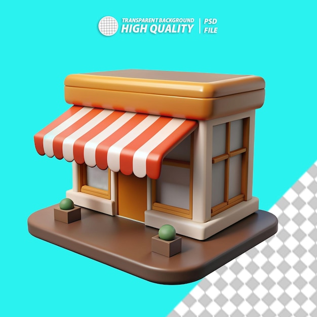 PSD 3d cafe with striped awning