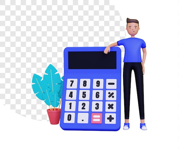 3d calculator with standing man character