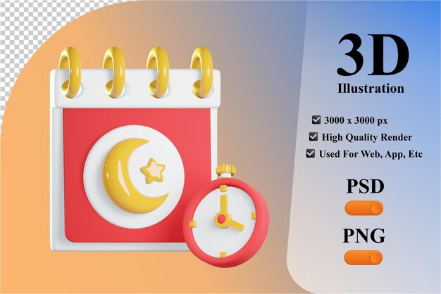 3d calendar and clock icon illustration premium psd