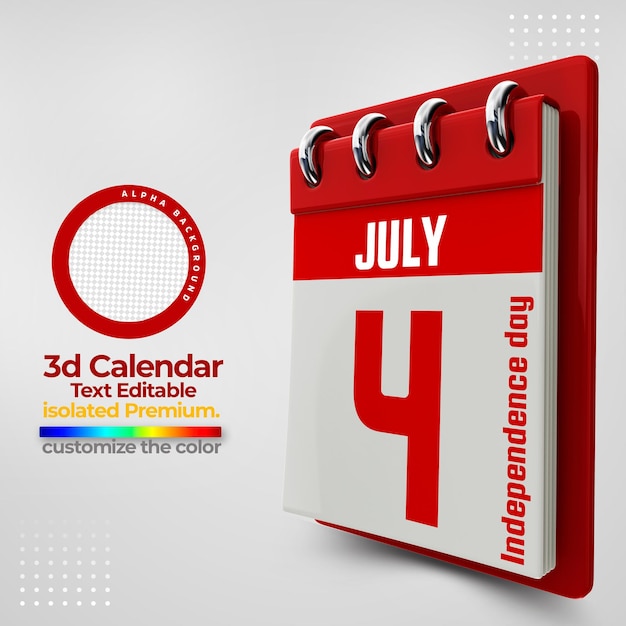 PSD calendario 3d per date commemorative psd premium