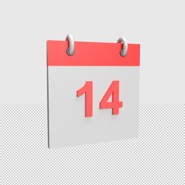 PSD 3d calendar date 14 rendered object illustration