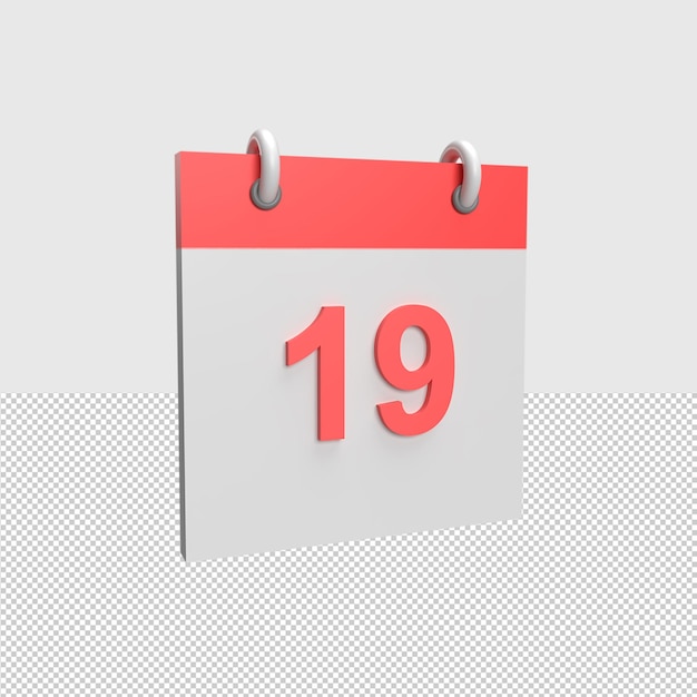 PSD 3d calendar date 19 rendered object illustration