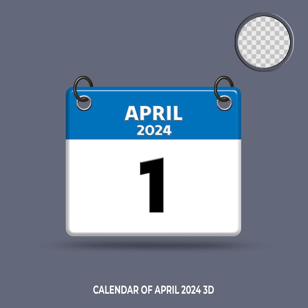 PSD 2024년 4월 3d 달력 날짜