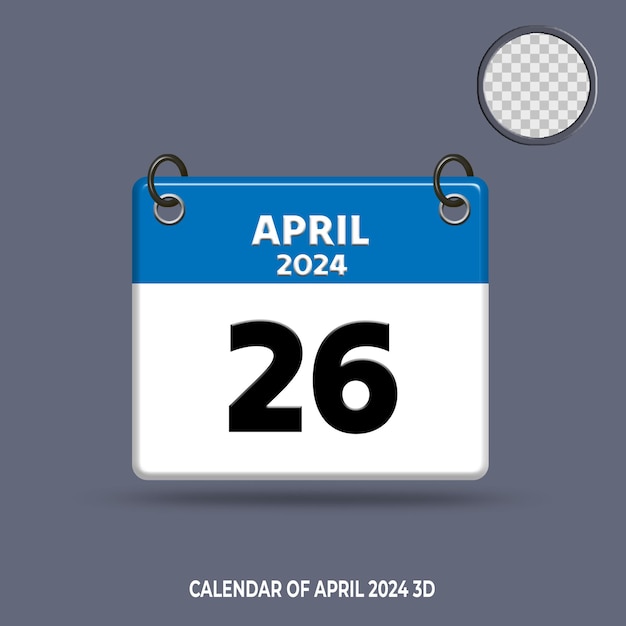 PSD 3d calendar date april 2024