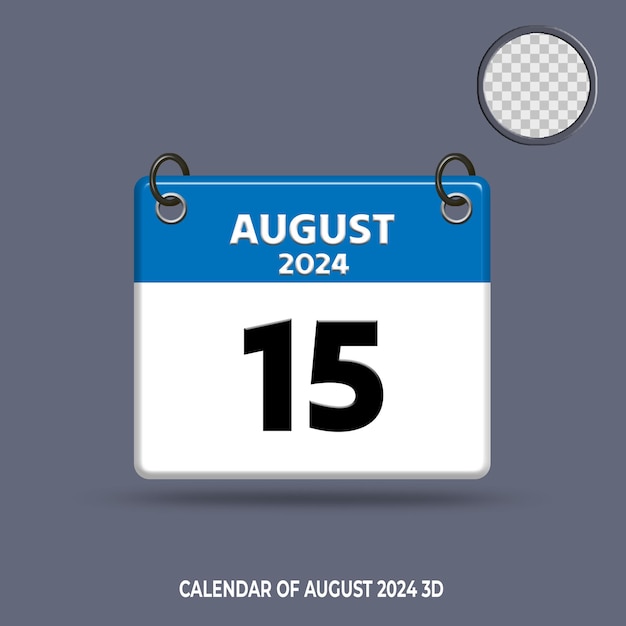 3d calendar date of august 2024