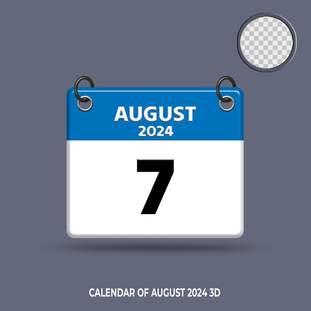 3D calendar date of August 2024