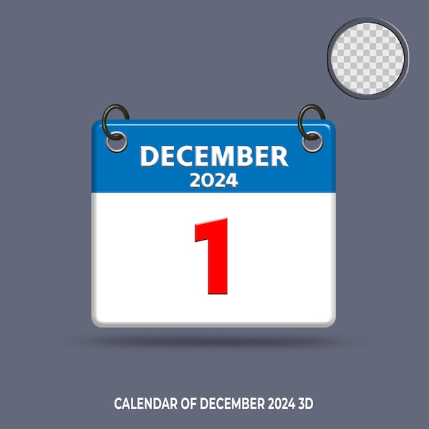 Data di calendario 3d di dicembre 2024