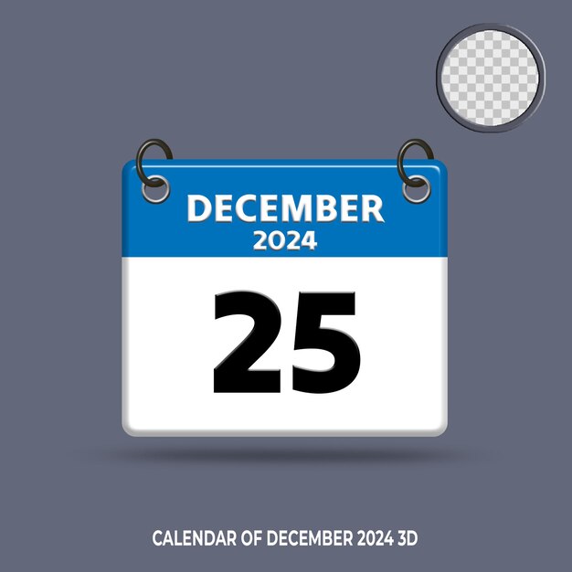 Premium PSD 3d calendar date of december 2024