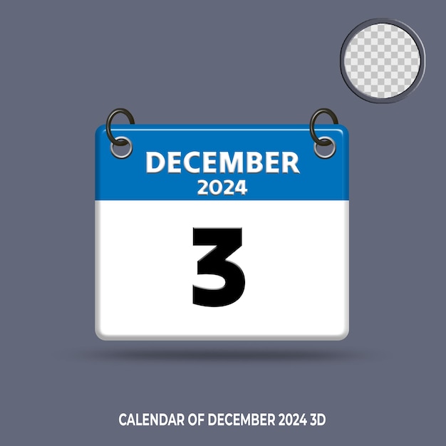 3D calendar date of December 2024