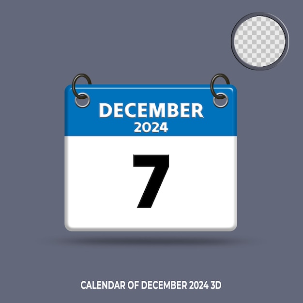 3D calendar date of December 2024