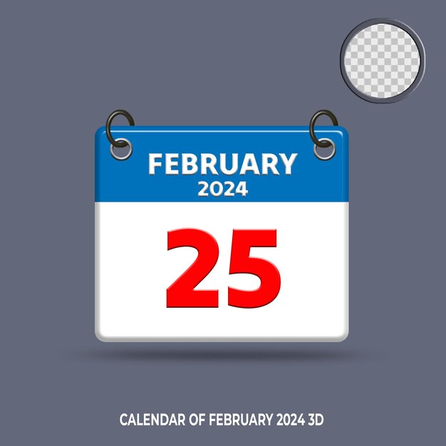 3d calendar of date february 2024