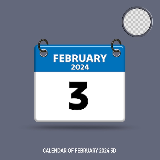 PSD 3d calendar of date february 2024