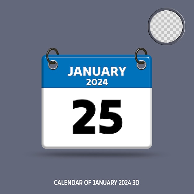 3D calendar date of january 2024