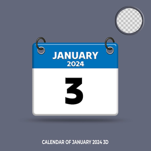 PSD 3d calendar date of january 2024