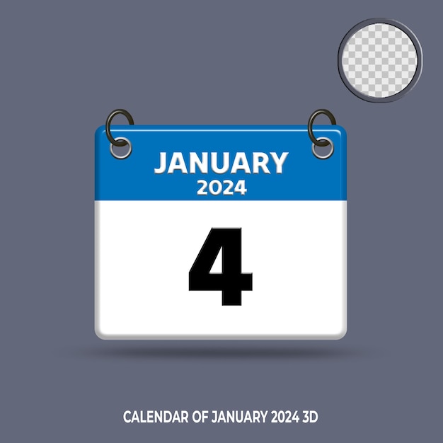 3D calendar date of january 2024