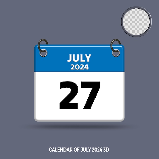 3d calendar date of july 2024