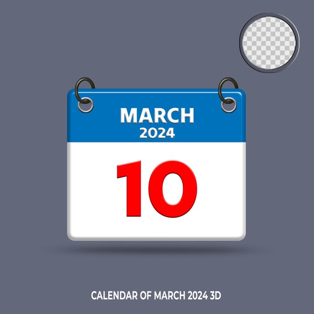 PSD 3d calendar of date march 2024