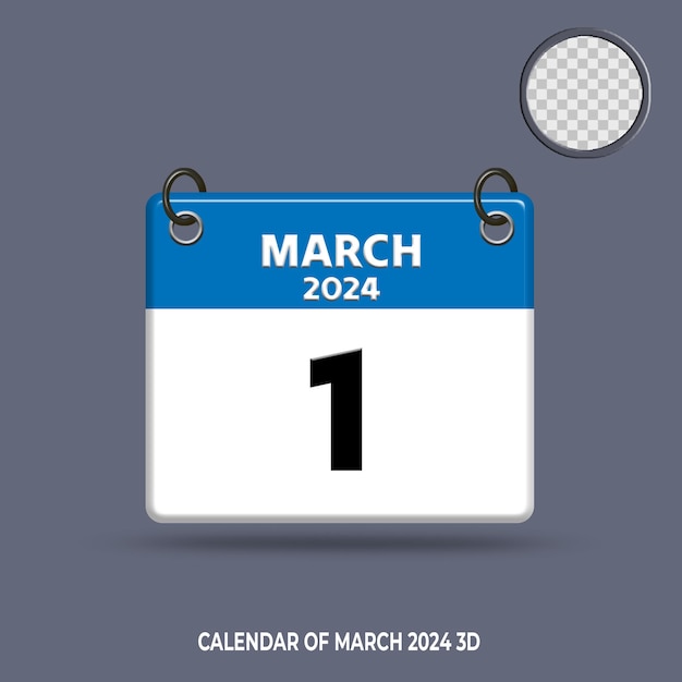 3d calendar of date march 2024