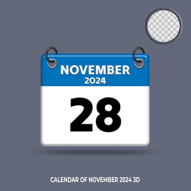 3D CALENDAR DATE OF NOVEMBER 2024