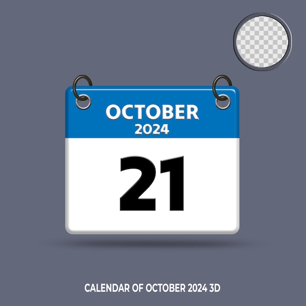 Calendario 3d data di ottobre 2024