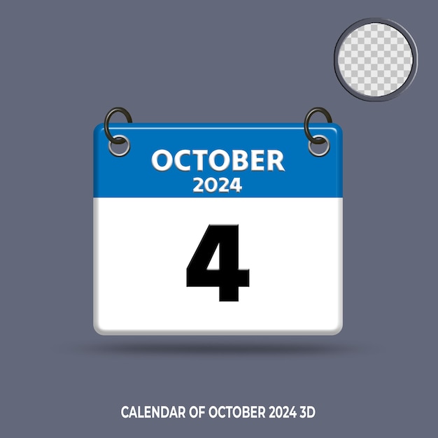 Premium PSD 3d calendar date of october 2024