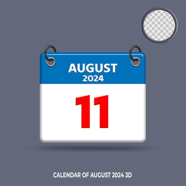 PSD 2024년 8월의 3d 달력 날짜