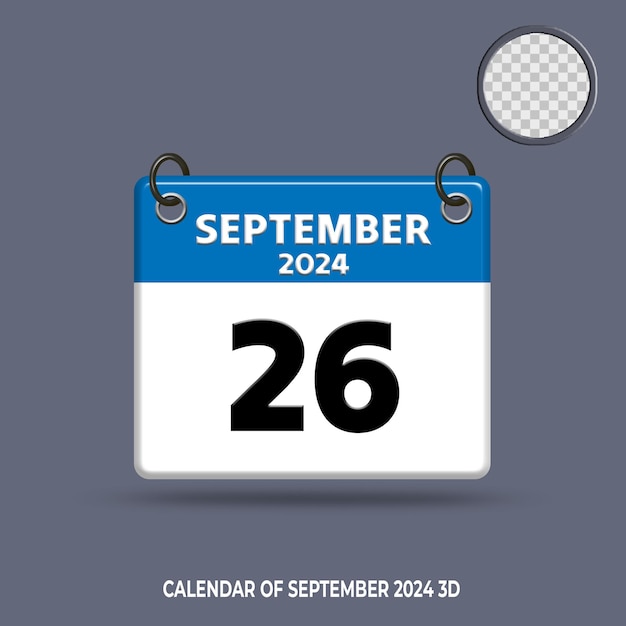 3D calendar date of september 2024