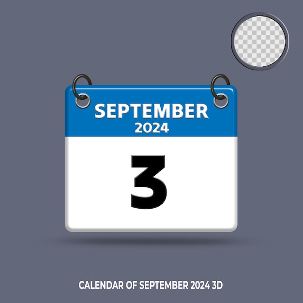 3D calendar date of september 2024