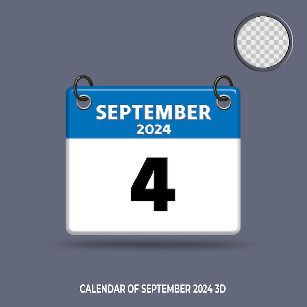 3D calendar date of september 2024