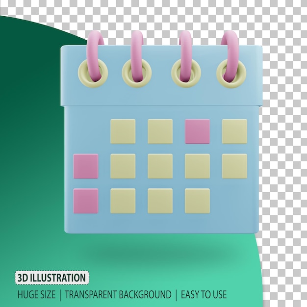 3d calendar icon rendering with transparent background