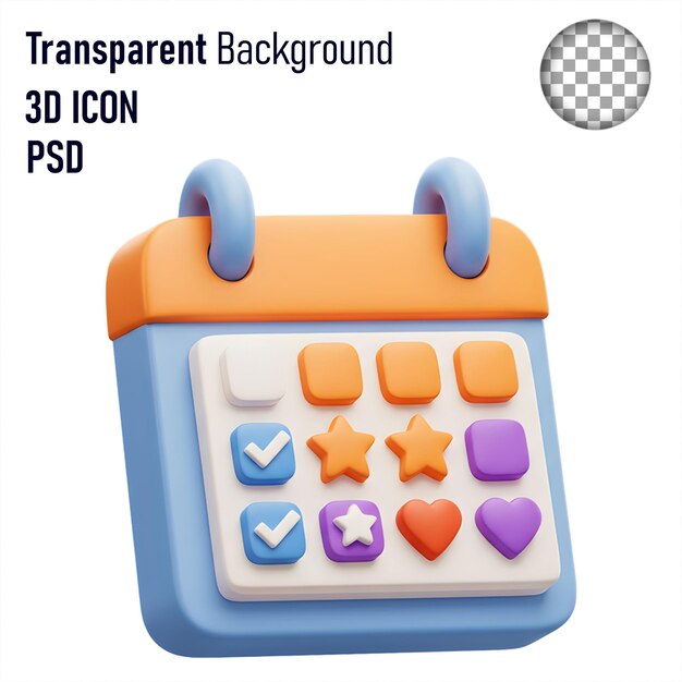 3D Calendar Icon with Transparent Background