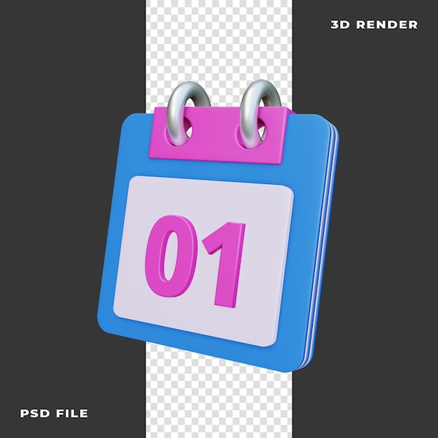 3D Calendar Rendered on transparent background