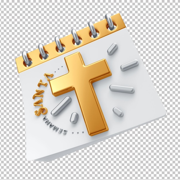 3d calendar with brazilian portuguese text semana santa and golden cross transparent background