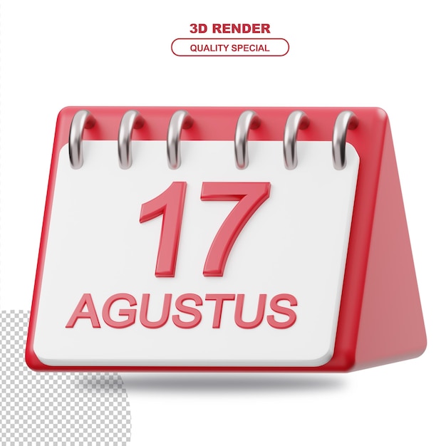 PSD rendering del calendario 3d con testo 17 agosto