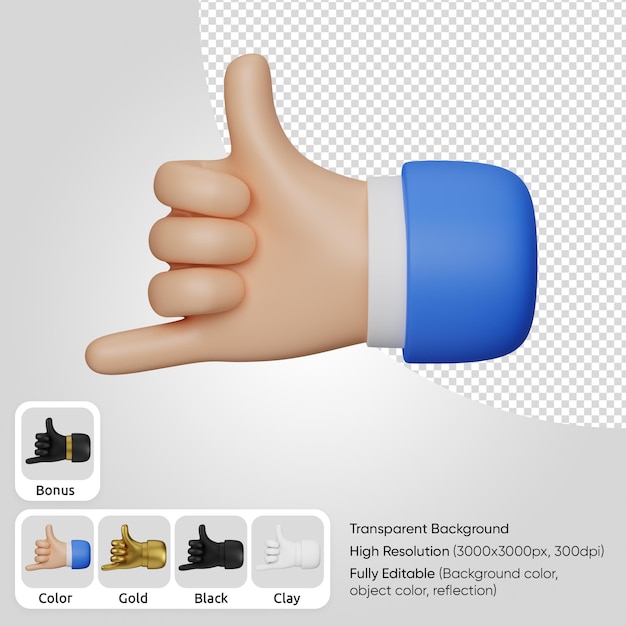 PSD 3d call me hand front