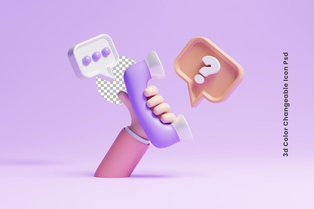 3d call phone and bubble talking talk or 3d customer support concept icon and question mark icon