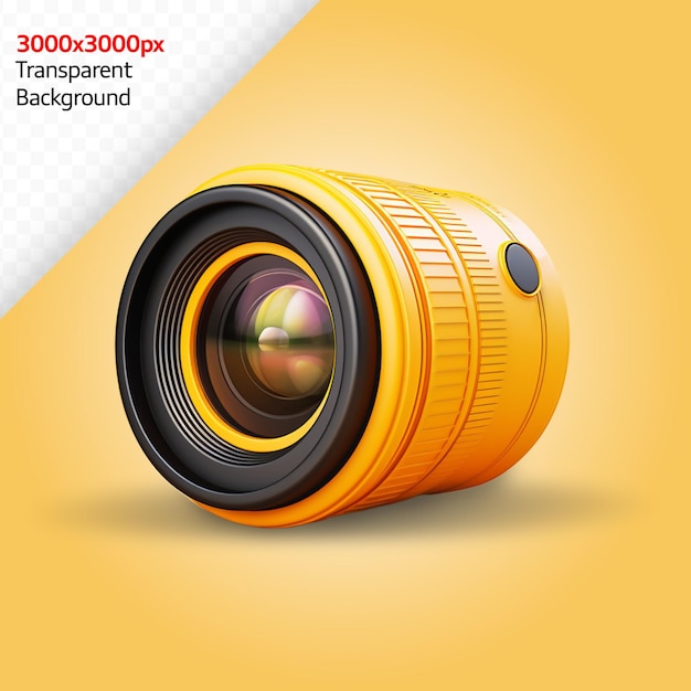 3d camera lens dslr yellow background isolated