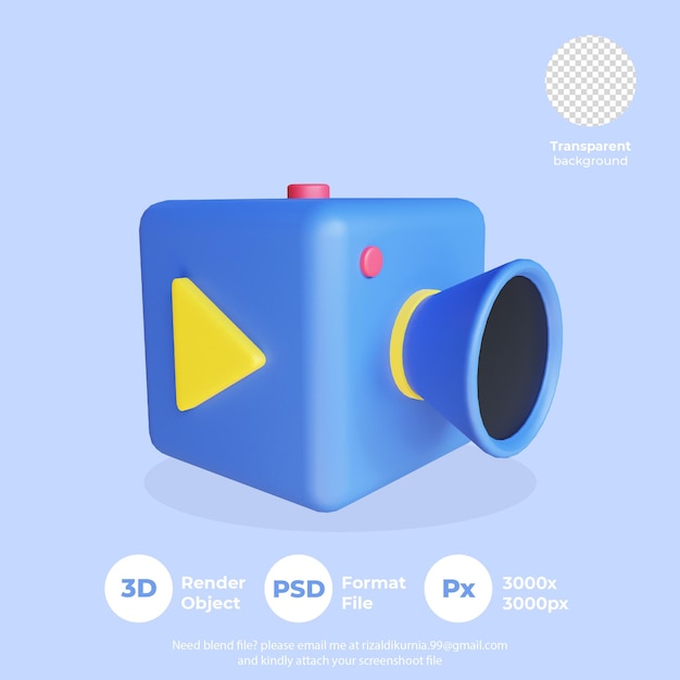 3d camera play icon with transparent background psd premium psd