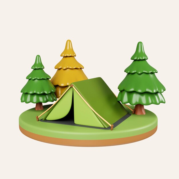 3d camping in de natuur en elementen voor kamperen zomerkamp reizen reis wandelen icoon geïsoleerd op witte achtergrond 3d rendering illustratie clipping pad