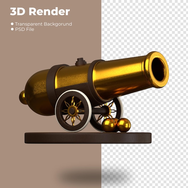 A 3d cannon is displayed with a blank background.