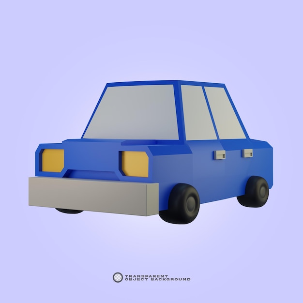 3d auto blu basso poli isolato