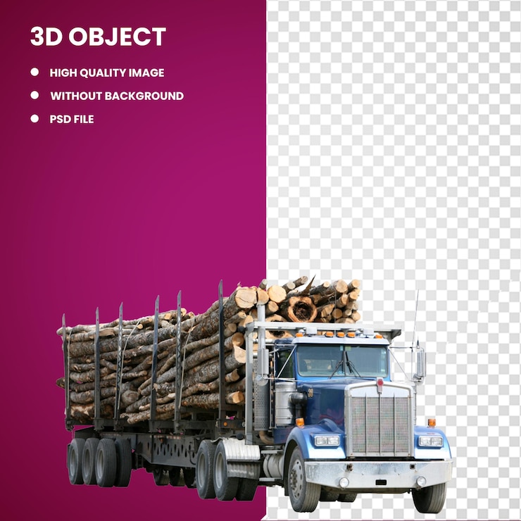 PSD 3d car logging truck lumberjack forestry