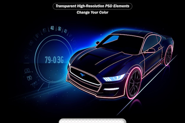 PSD 3d car model detailed silhouette of sports car driving with high speed