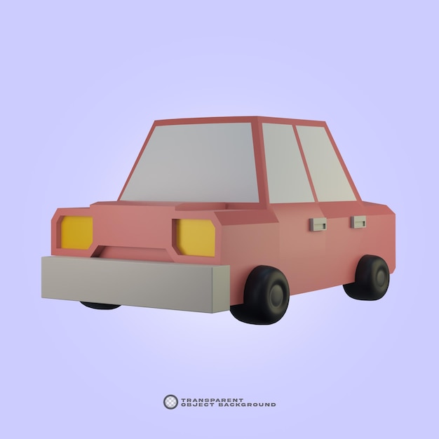 PSD 3d car pink low poly  isolated