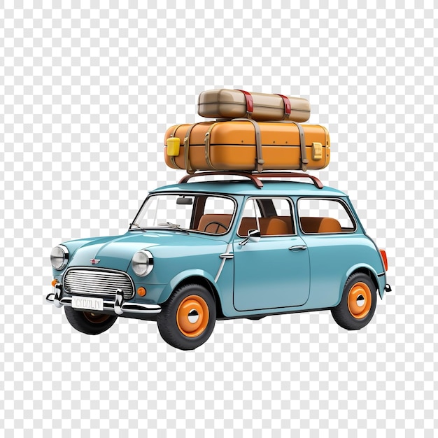 PSD 3d car with luggage box на вершине мультфильма автомобиля, изолированного на прозрачном фоне