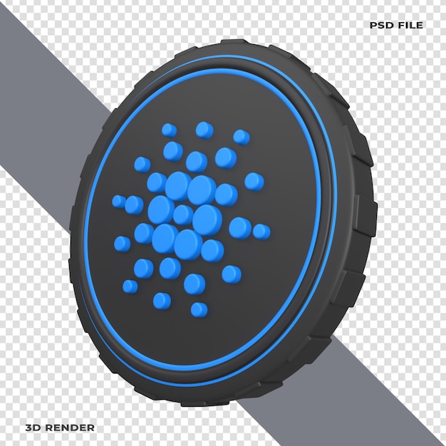 透明な背景にレンダリングされた3dカルダノada暗号コイン