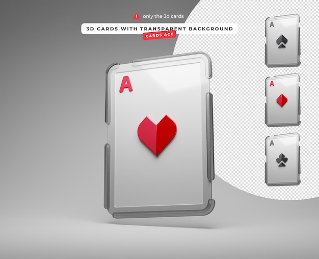 PSD 3d cards with transparent background ace of hearts spades diamonds clubs cards left