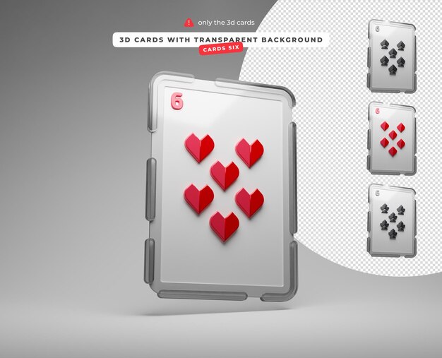 PSD 透明な背景の3dカード ハーツ 6 スペード ダイヤモンド クラブ カード